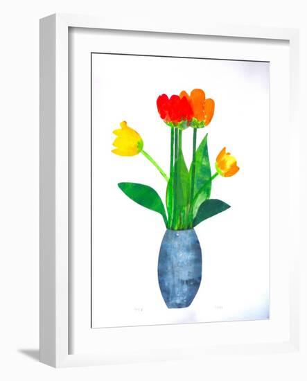 Tulips 2 ,2021(Ink on Paper)-Sarah Thompson-Engels-Framed Giclee Print