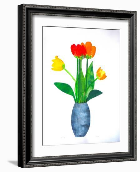 Tulips 2 ,2021(Ink on Paper)-Sarah Thompson-Engels-Framed Giclee Print