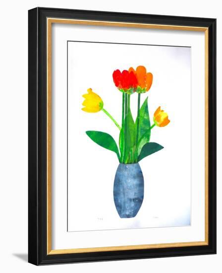 Tulips 2 ,2021(Ink on Paper)-Sarah Thompson-Engels-Framed Giclee Print