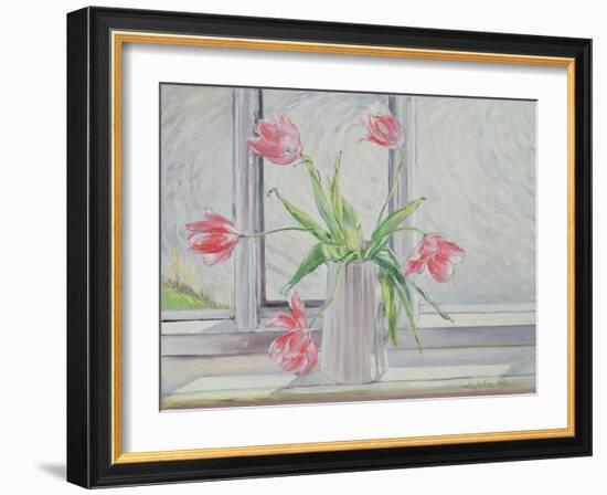 Tulips Against Moving Water-Timothy Easton-Framed Giclee Print