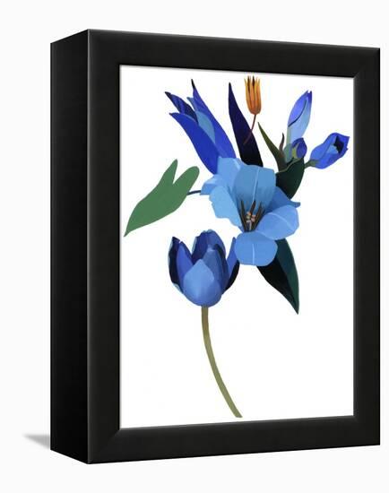 Tulips and Blue Flowers, 2003 (Gouache on Paper and Adobe Photoshop)-Hiroyuki Izutsu-Framed Premier Image Canvas