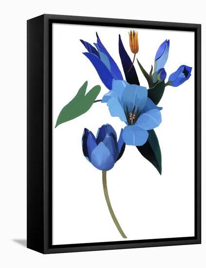 Tulips and Blue Flowers, 2003 (Gouache on Paper and Adobe Photoshop)-Hiroyuki Izutsu-Framed Premier Image Canvas