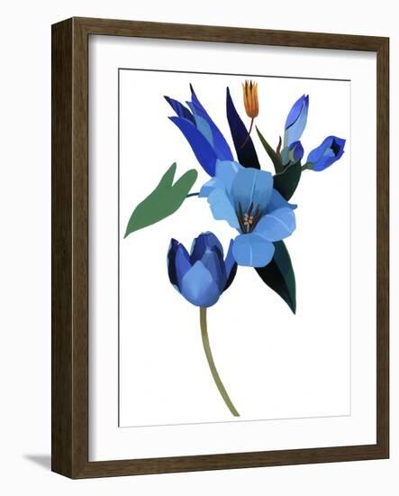 Tulips and Blue Flowers, 2003 (Gouache on Paper and Adobe Photoshop)-Hiroyuki Izutsu-Framed Giclee Print