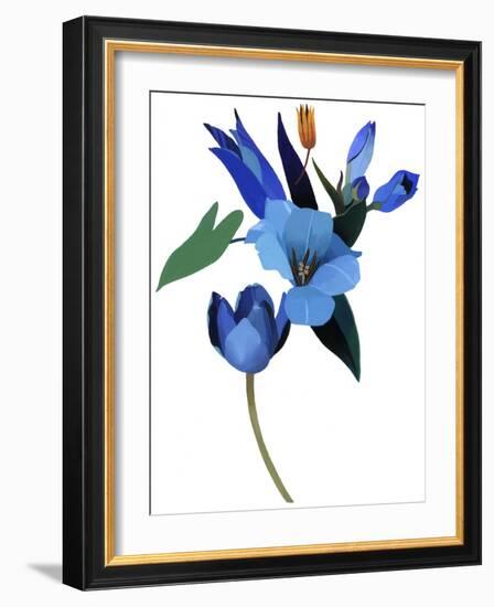 Tulips and Blue Flowers, 2003 (Gouache on Paper and Adobe Photoshop)-Hiroyuki Izutsu-Framed Giclee Print