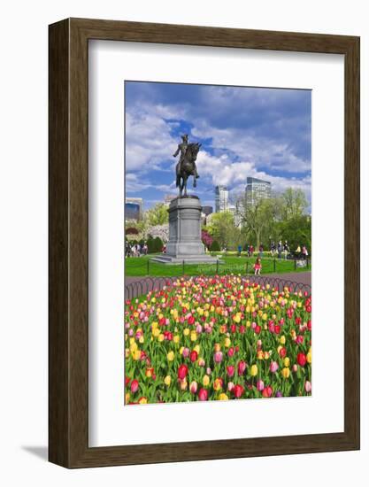Tulips and George Washington statue, Boston, Massachusetts, USA-Russ Bishop-Framed Photographic Print