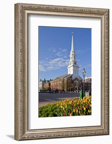 Tulips and North Church in Market Square. Portsmouth, New Hampshire-Jerry & Marcy Monkman-Framed Photographic Print