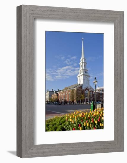 Tulips and North Church in Market Square. Portsmouth, New Hampshire-Jerry & Marcy Monkman-Framed Photographic Print