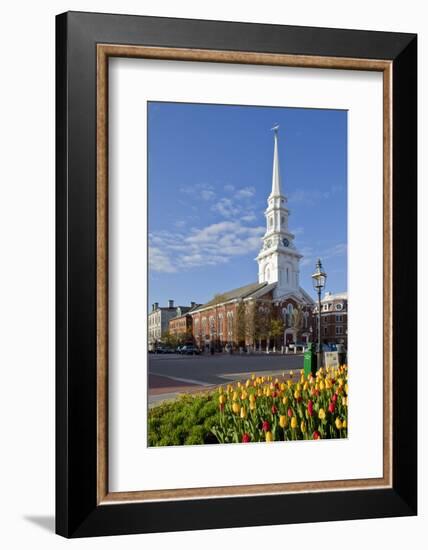 Tulips and North Church in Market Square. Portsmouth, New Hampshire-Jerry & Marcy Monkman-Framed Photographic Print