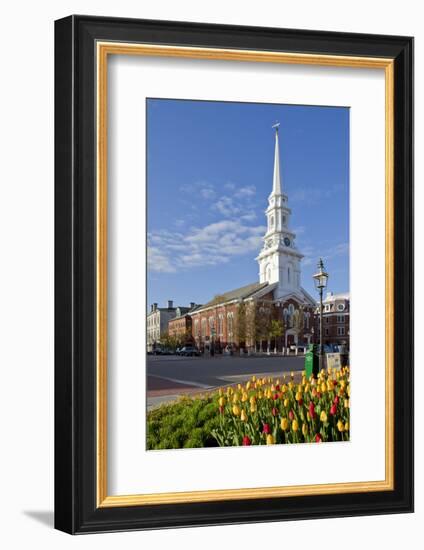 Tulips and North Church in Market Square. Portsmouth, New Hampshire-Jerry & Marcy Monkman-Framed Photographic Print