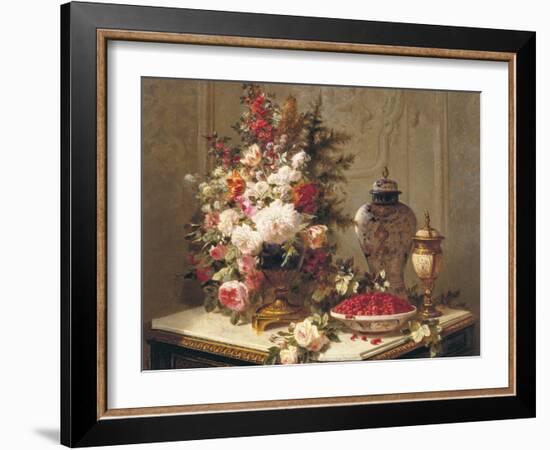 Tulips and other flowers-Jean Baptiste Robie-Framed Art Print