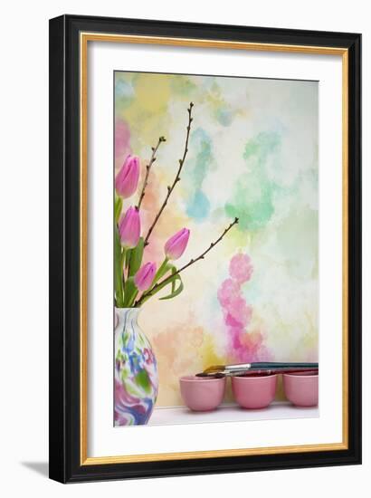 Tulips and Paint Brushes-Cora Niele-Framed Giclee Print