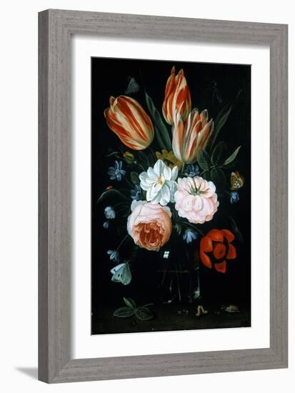 Tulips and Roses in a Glass Vase-Jan van Kessel-Framed Giclee Print