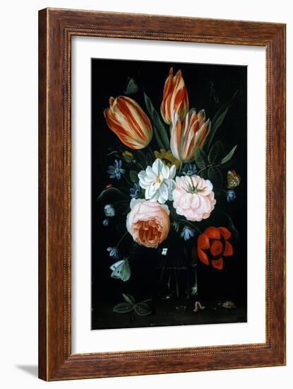 Tulips and Roses in a Glass Vase-Jan van Kessel-Framed Giclee Print