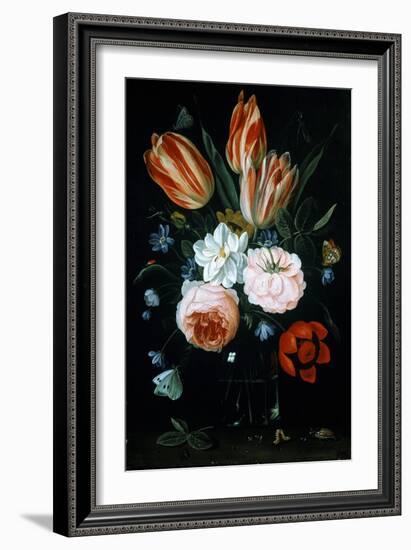 Tulips and Roses in a Glass Vase-Jan van Kessel-Framed Giclee Print