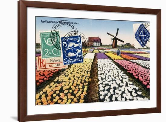 Tulips and Windmills, Dutch Vintage Postcard Collage-Piddix-Framed Art Print