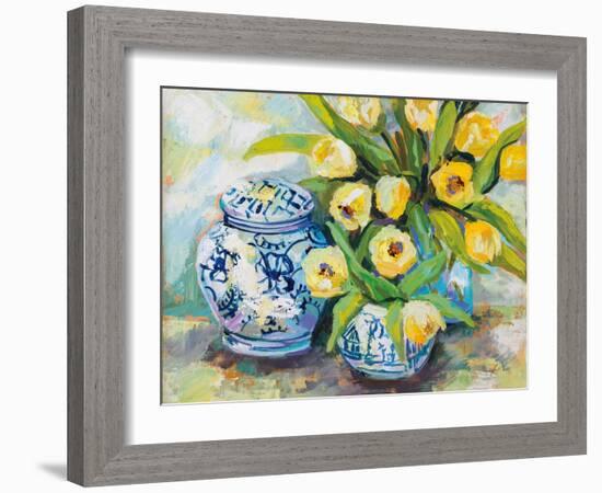 Tulips Chinoiserie-Jeanette Vertentes-Framed Art Print