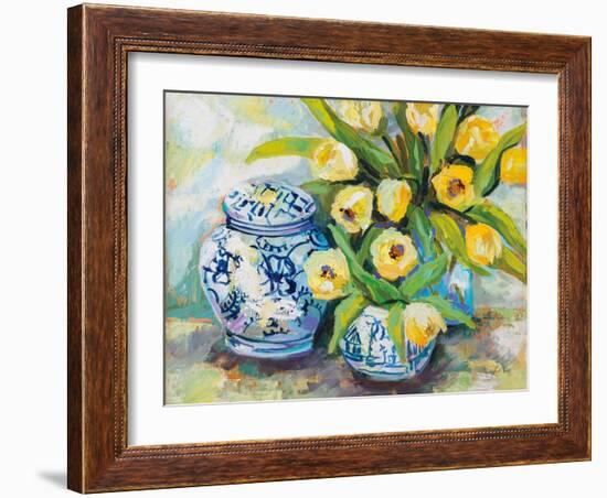 Tulips Chinoiserie-Jeanette Vertentes-Framed Art Print