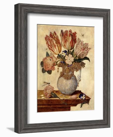 Tulips, Forget-Me-Nots, Peonies and Other Flowers in a Vase on a Ledge-Jan Baptist van Fornenburgh-Framed Giclee Print