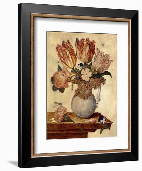 Tulips, Forget-Me-Nots, Peonies and Other Flowers in a Vase on a Ledge-Jan Baptist van Fornenburgh-Framed Giclee Print