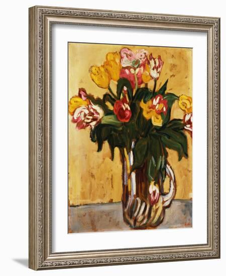 Tulips in a Glass Pitcher, 1910 (Oil on Paper Laid down on Canvas)-Louis Valtat-Framed Giclee Print