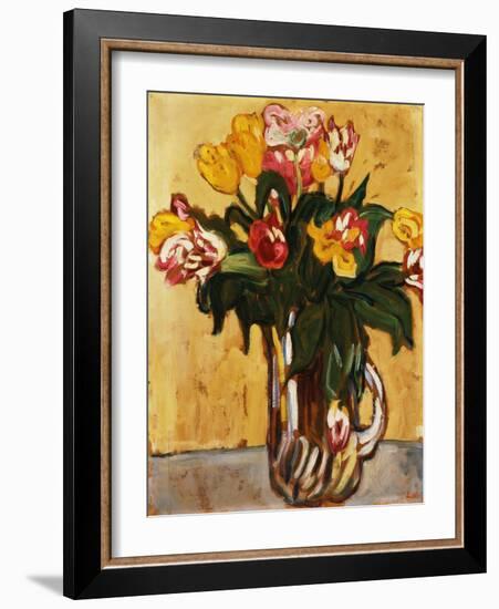 Tulips in a Glass Pitcher, 1910 (Oil on Paper Laid down on Canvas)-Louis Valtat-Framed Giclee Print