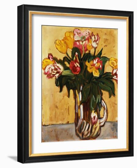 Tulips in a Glass Pitcher, 1910 (Oil on Paper Laid down on Canvas)-Louis Valtat-Framed Giclee Print