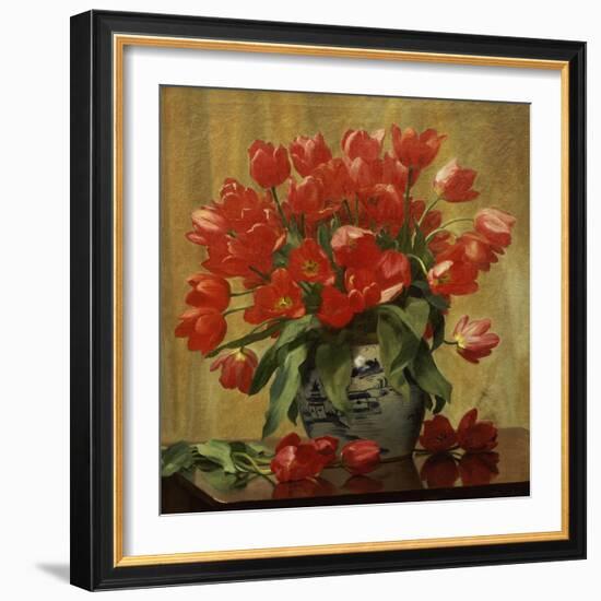 Tulips in a Porcelain Vase-Peter Johan Schou-Framed Giclee Print