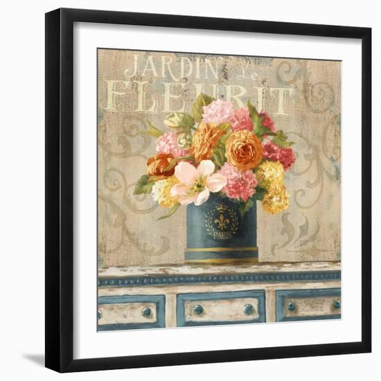 Tulips in Teal and Gold Hatbox-Danhui Nai-Framed Art Print