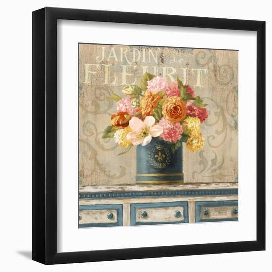 Tulips in Teal and Gold Hatbox-Danhui Nai-Framed Art Print