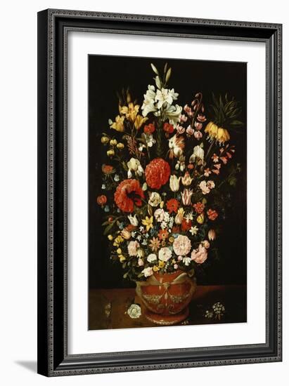 Tulips, Lillies, Irises, Roses, Carnations, Peonies, and Other Flowers in a Sculpted Terracotta Urn-Osias Beert-Framed Giclee Print