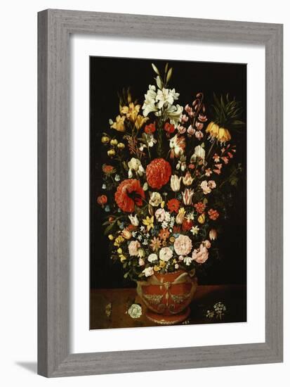 Tulips, Lillies, Irises, Roses, Carnations, Peonies, and Other Flowers in a Sculpted Terracotta Urn-Osias Beert-Framed Giclee Print