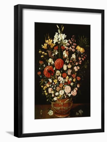 Tulips, Lillies, Irises, Roses, Carnations, Peonies, and Other Flowers in a Sculpted Terracotta Urn-Osias Beert-Framed Giclee Print