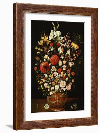 Tulips, Lillies, Irises, Roses, Carnations, Peonies, and Other Flowers in a Sculpted Terracotta Urn-Osias Beert-Framed Giclee Print