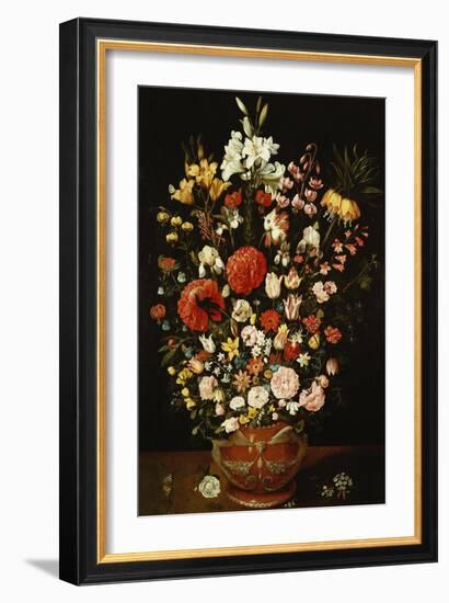 Tulips, Lillies, Irises, Roses, Carnations, Peonies, and Other Flowers in a Sculpted Terracotta Urn-Osias Beert-Framed Giclee Print