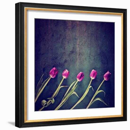 Tulips on a Wooden Board-graphicphoto-Framed Art Print
