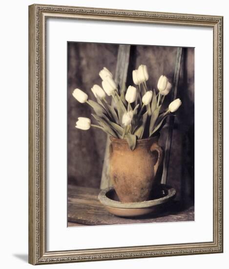 Tulips on Bench-Laurie Eastwood-Framed Art Print