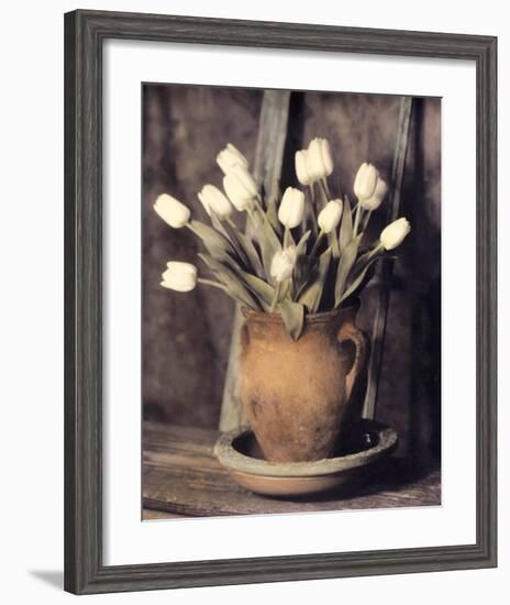 Tulips on Bench-Laurie Eastwood-Framed Art Print