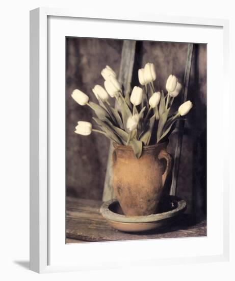 Tulips on Bench-Laurie Eastwood-Framed Art Print