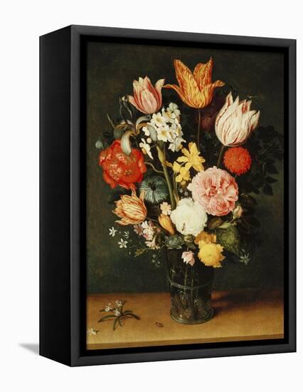 Tulips, Roses and Other Flowers in a Glass Vase-Balthasar van der Ast-Framed Premier Image Canvas