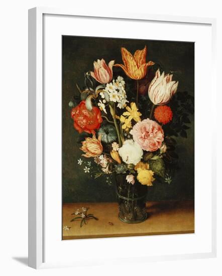 Tulips, Roses and Other Flowers in a Glass Vase-Balthasar van der Ast-Framed Giclee Print