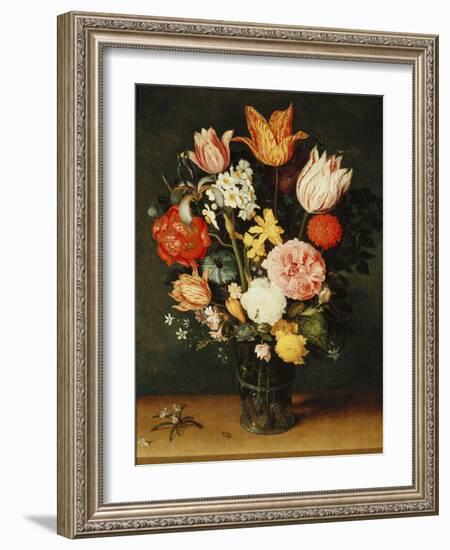 Tulips, Roses and Other Flowers in a Glass Vase-Balthasar van der Ast-Framed Giclee Print