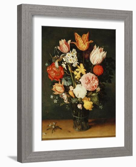 Tulips, Roses and Other Flowers in a Glass Vase-Balthasar van der Ast-Framed Giclee Print