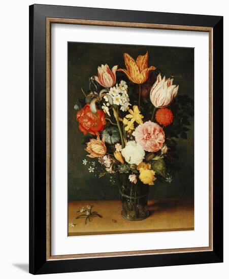 Tulips, Roses and Other Flowers in a Glass Vase-Balthasar van der Ast-Framed Giclee Print