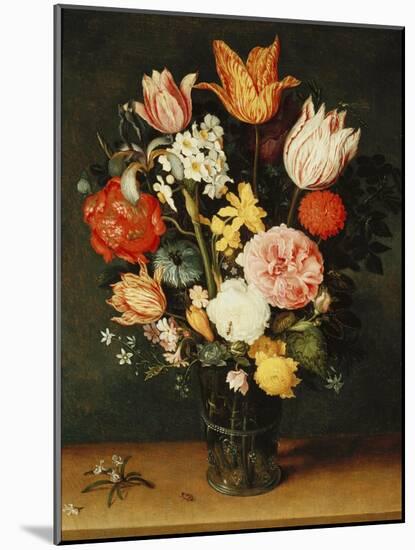 Tulips, Roses and Other Flowers in a Glass Vase-Balthasar van der Ast-Mounted Giclee Print