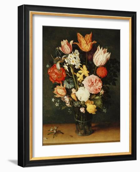 Tulips, Roses and Other Flowers in a Glass Vase-Balthasar van der Ast-Framed Giclee Print