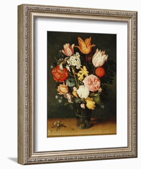 Tulips, Roses and Other Flowers in a Glass Vase-Balthasar van der Ast-Framed Giclee Print