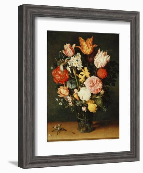 Tulips, Roses and Other Flowers in a Glass Vase-Balthasar van der Ast-Framed Giclee Print