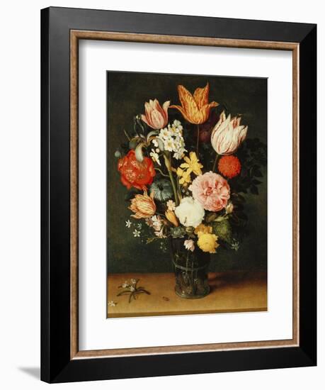 Tulips, Roses and Other Flowers in a Glass Vase-Balthasar van der Ast-Framed Giclee Print