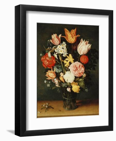 Tulips, Roses and Other Flowers in a Glass Vase-Balthasar van der Ast-Framed Giclee Print