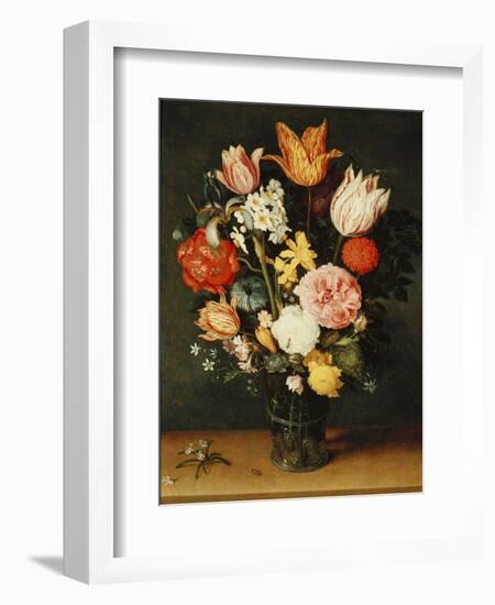 Tulips, Roses and Other Flowers in a Glass Vase-Balthasar van der Ast-Framed Giclee Print